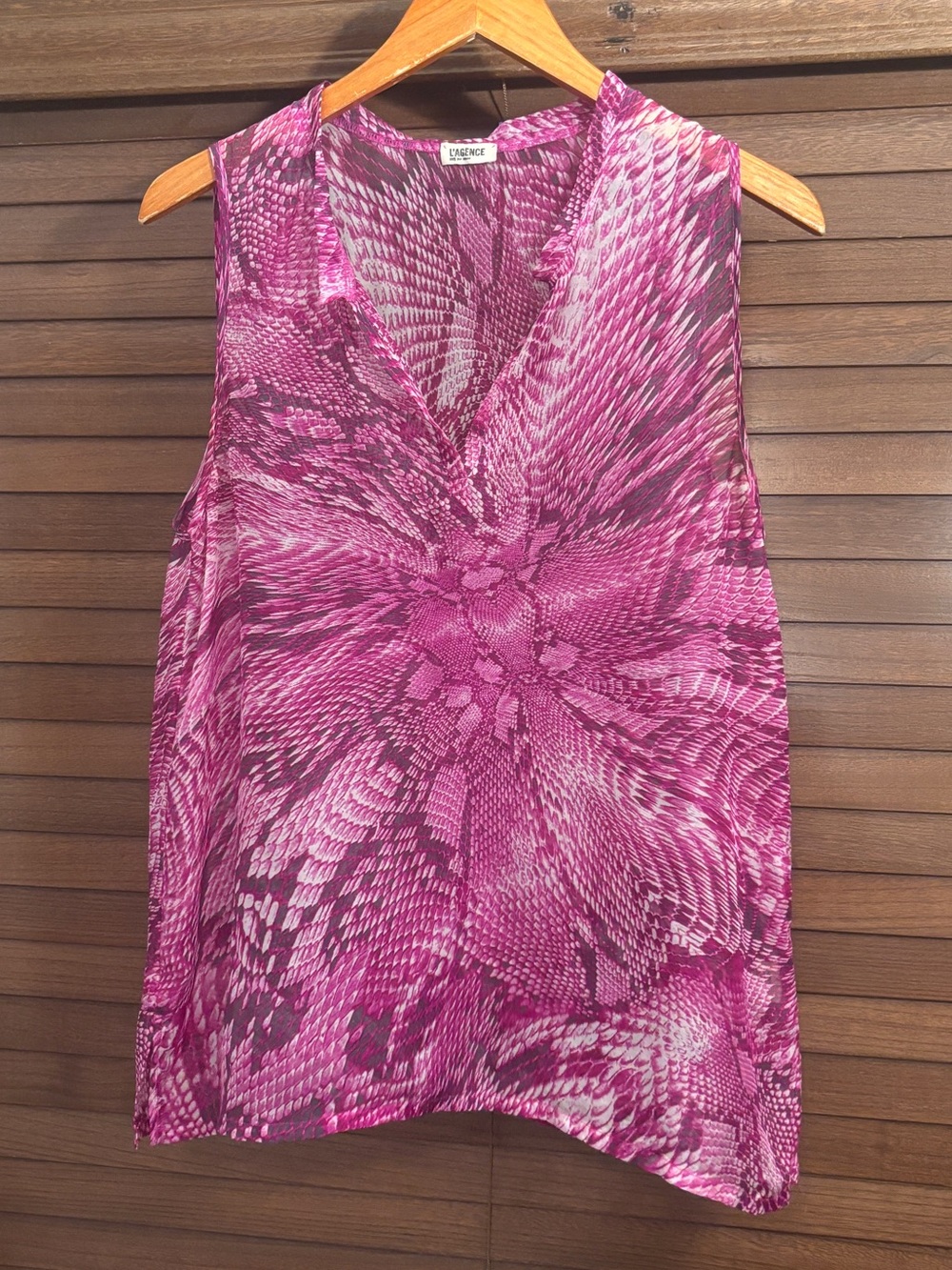 L'AGENCE Snake Print Sleeveless Silk V-neck Blouse